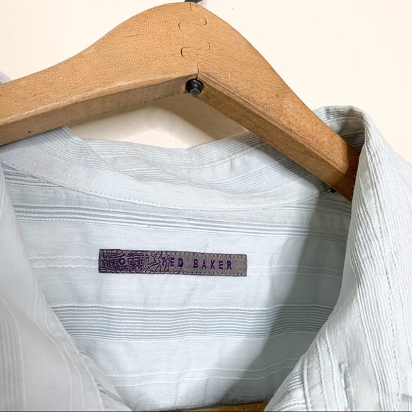 Ted Baker Light Blue Textured Pastel Blue Spinx Slim Fit Button Down Shirt 44 - Picture 5 of 12